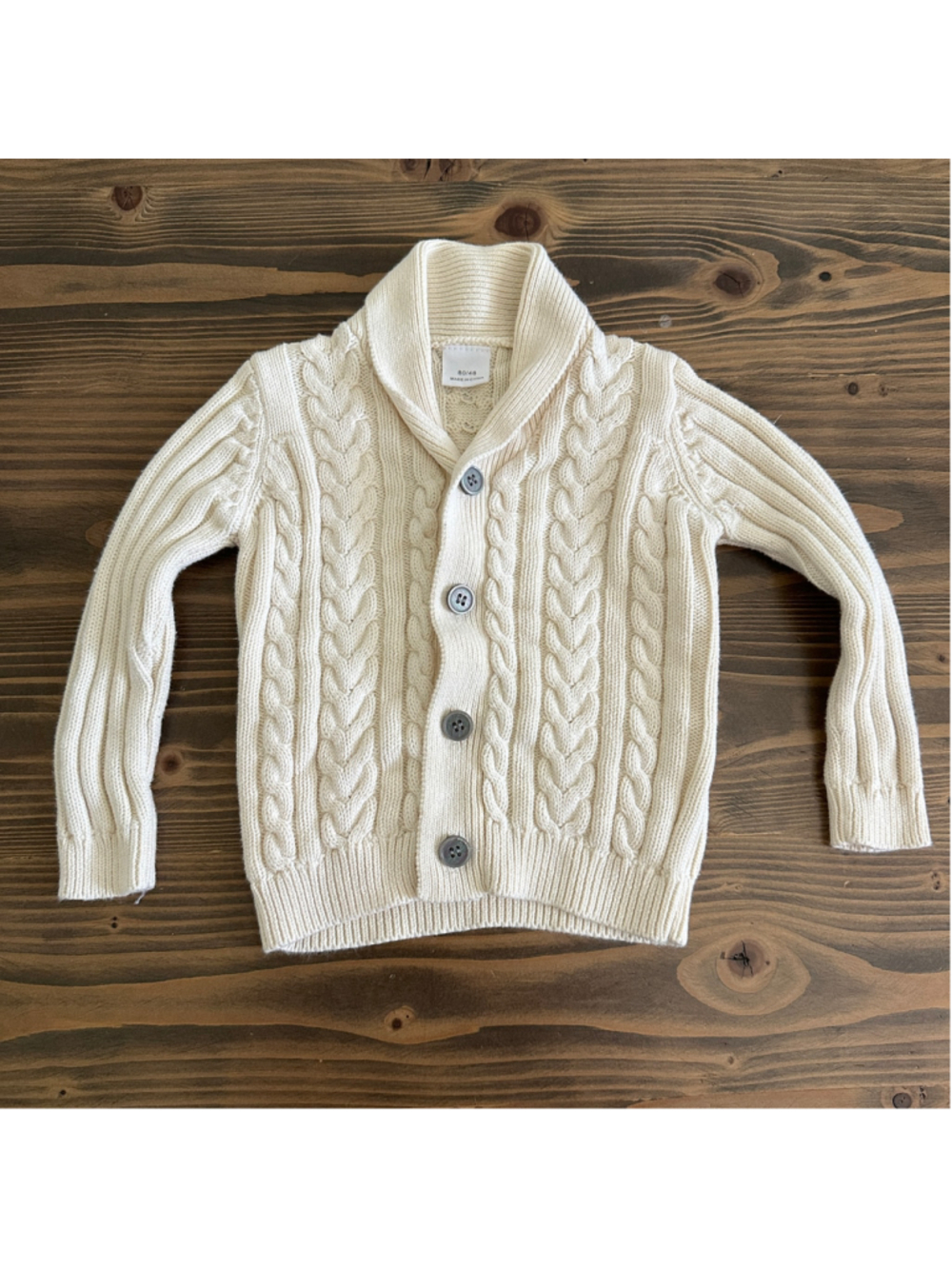 Baby Cable Knit Shawl Collar Cardigan Sweater 12-18M Beige 100% Cotton Button